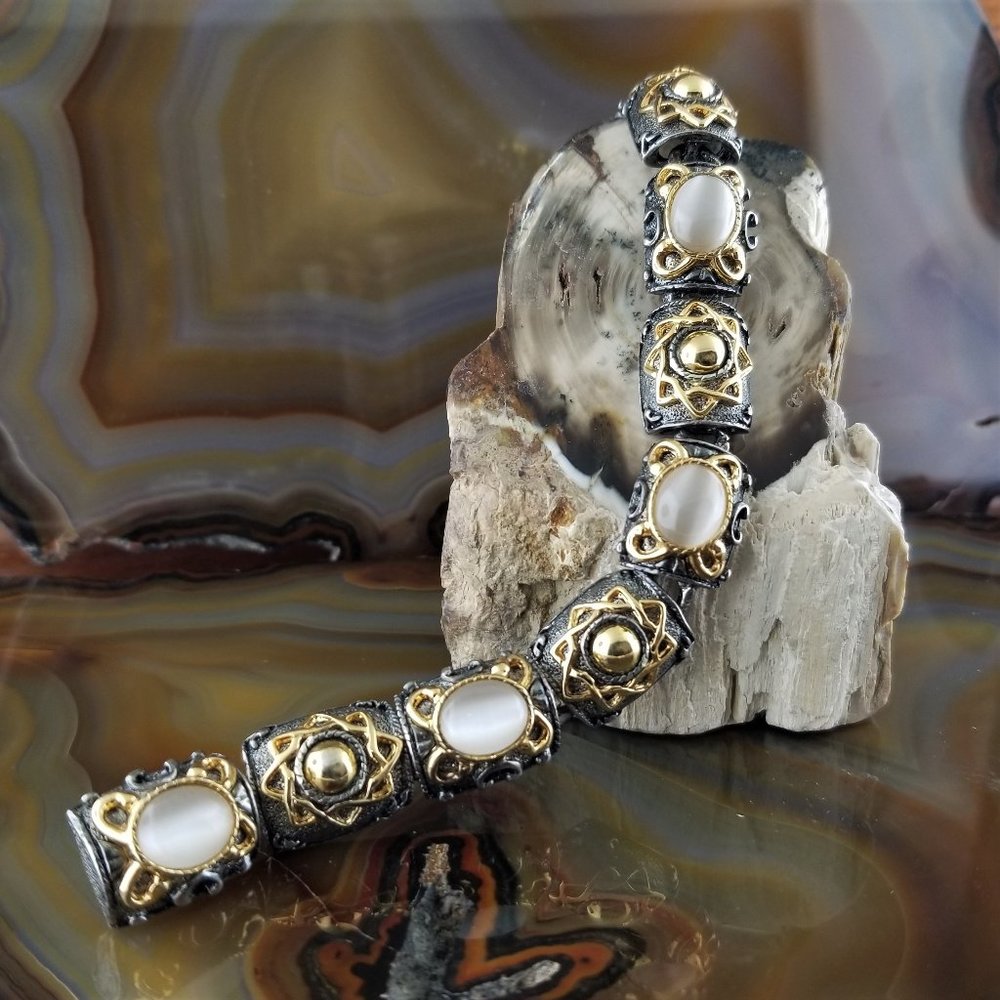 Premier Designs Silver & Gold Cats Eye Chunky Link Statement Bracelet